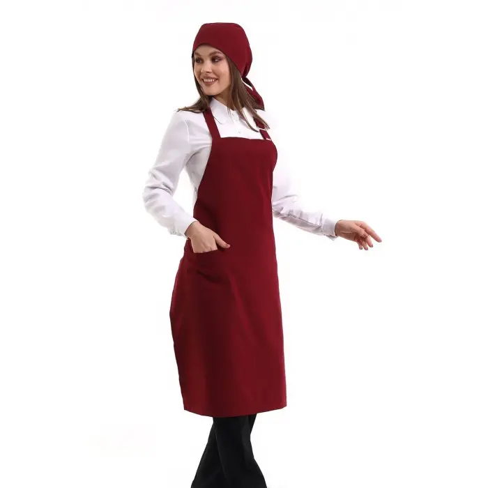 Askılı Önlük Cepli - 19 Bordo