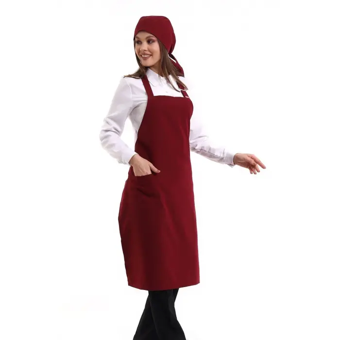 Askılı Önlük Cepli - 19 Bordo