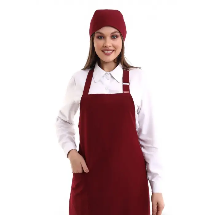 Askılı Önlük Cepli - 19 Bordo