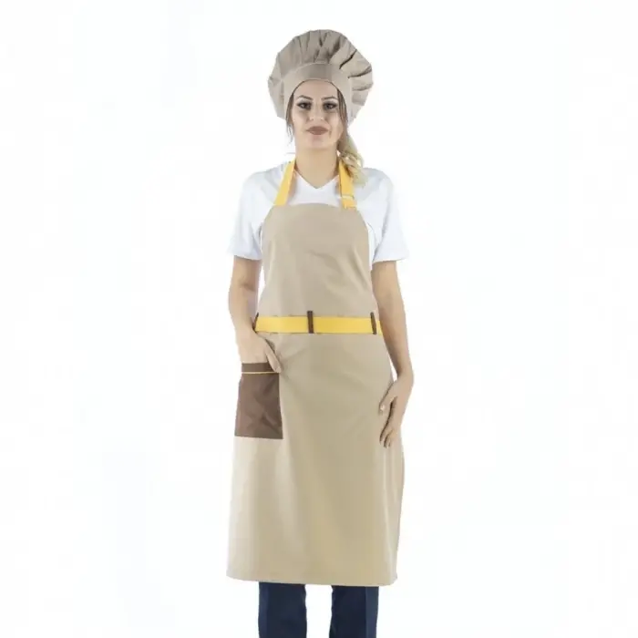 Askılı Önlük Kemerli - Bej Sarı Kemerli