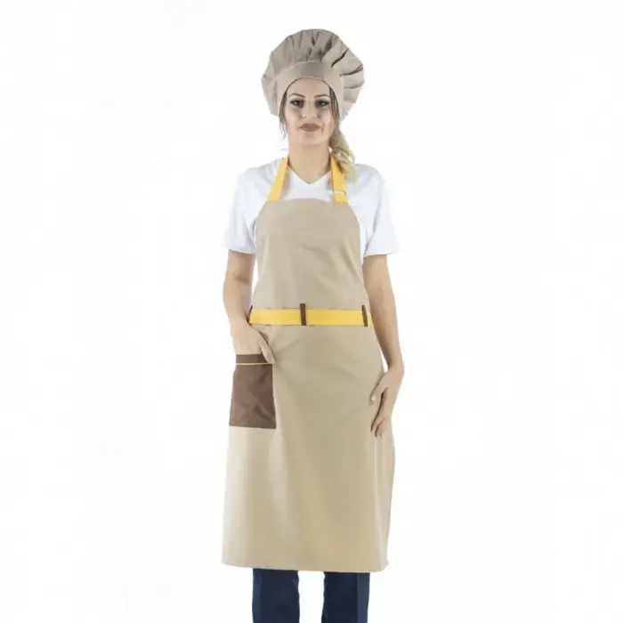 Askılı Önlük Kemerli - Bej Sarı Kemerli