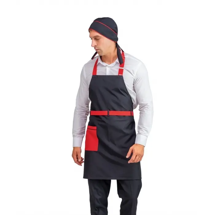 Askılı Önlük Kemerli - Siyah Kırmızı Kemerli