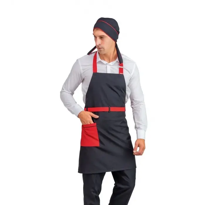 Askılı Önlük Kemerli - Siyah Kırmızı Kemerli