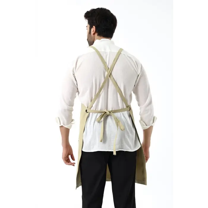 Barista Askılı Önlük Çift Cepli - Bej