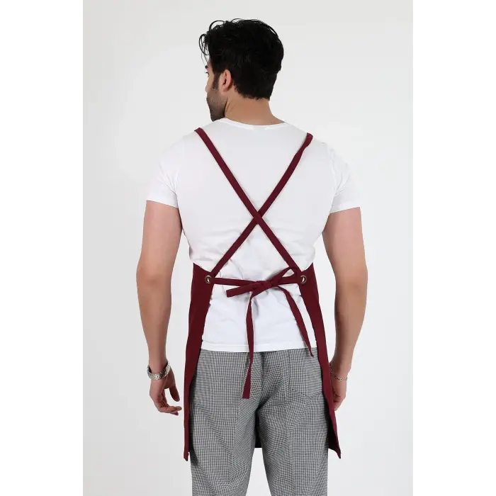 Barista Askılı Önlük Çift Cepli - Bordo