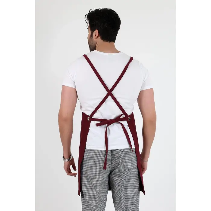 Barista Askılı Önlük Çift Cepli - Bordo