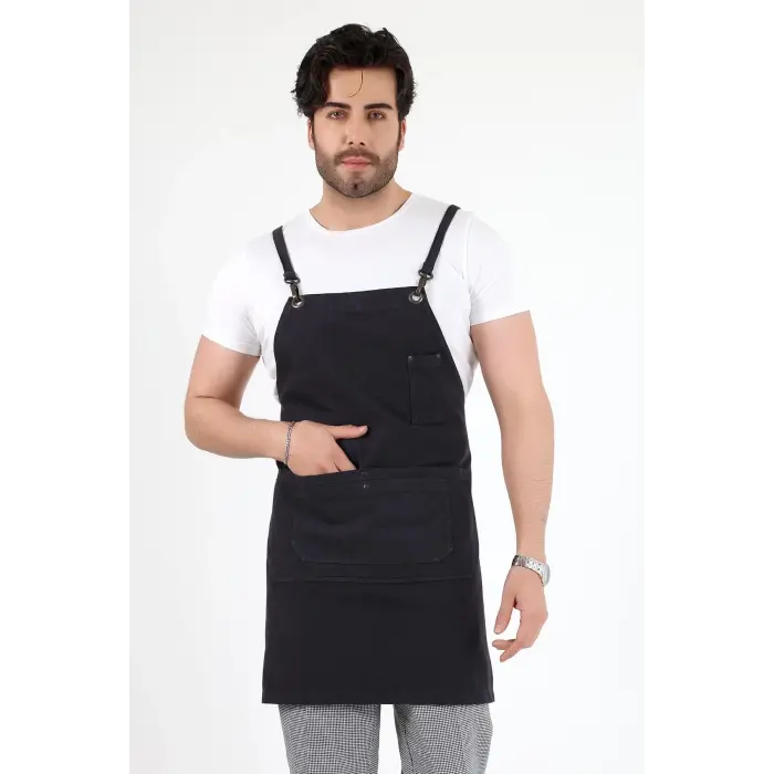 Barista Askılı Önlük Çift Cepli - Füme