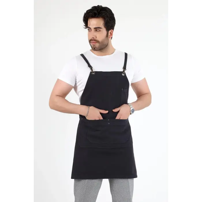 Barista Askılı Önlük Çift Cepli - Füme
