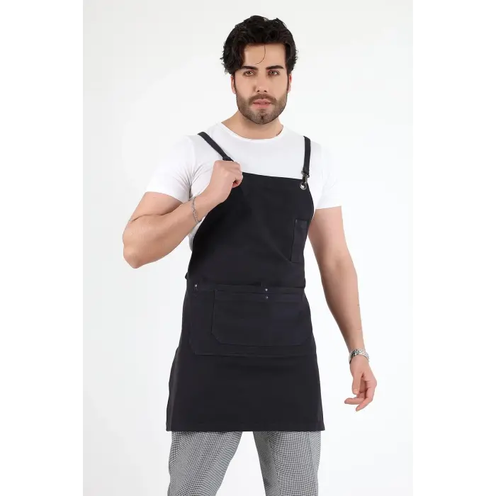 Barista Askılı Önlük Çift Cepli - Füme