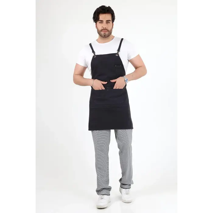 Barista Askılı Önlük Çift Cepli - Füme