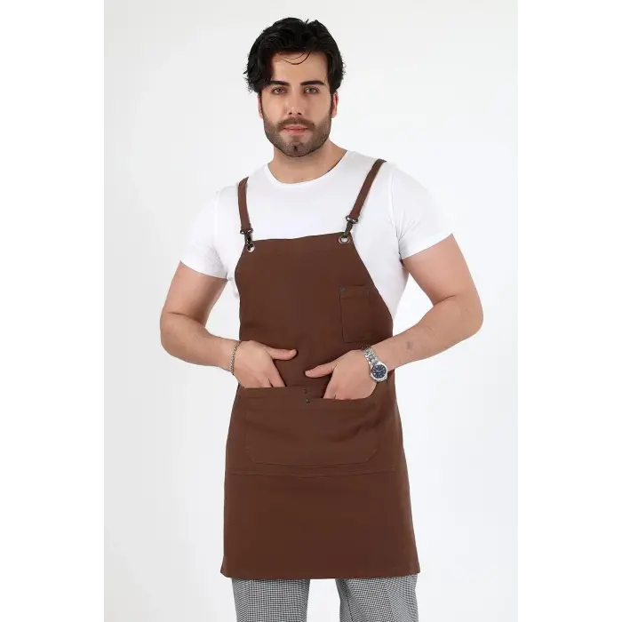 Barista Askılı Önlük Çift Cepli - Kahve