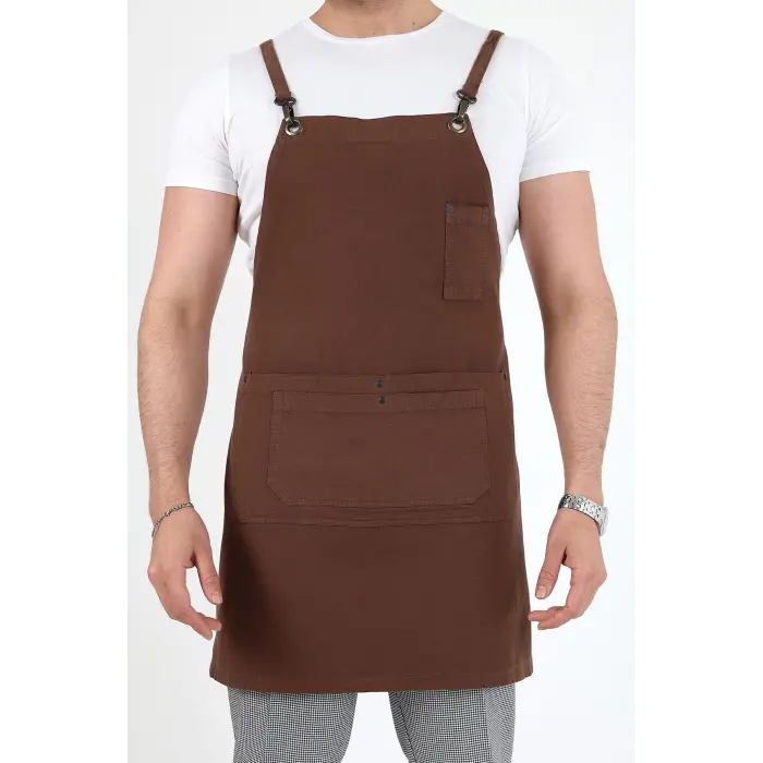 Barista Askılı Önlük Çift Cepli - Kahve