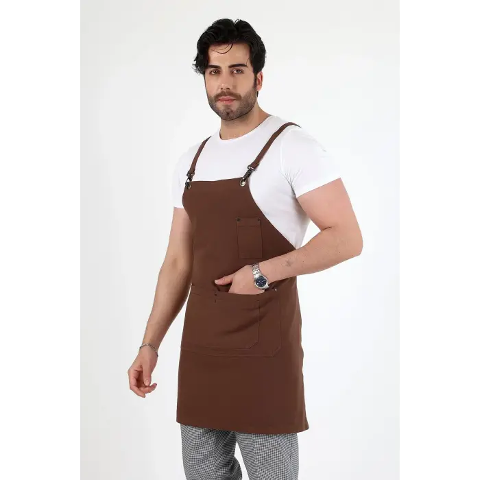 Barista Askılı Önlük Çift Cepli - Kahve