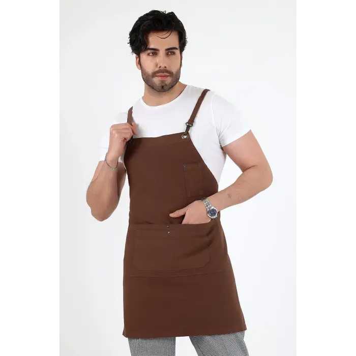 Barista Askılı Önlük Çift Cepli - Kahve