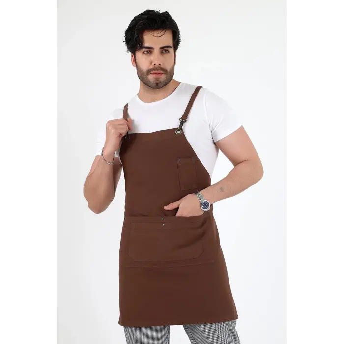 Barista Askılı Önlük Çift Cepli - Kahve