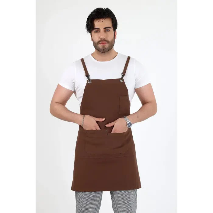 Barista Askılı Önlük Çift Cepli - Kahve