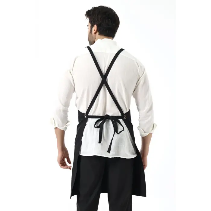 Barista Askılı Önlük Çift Cepli - Siyah