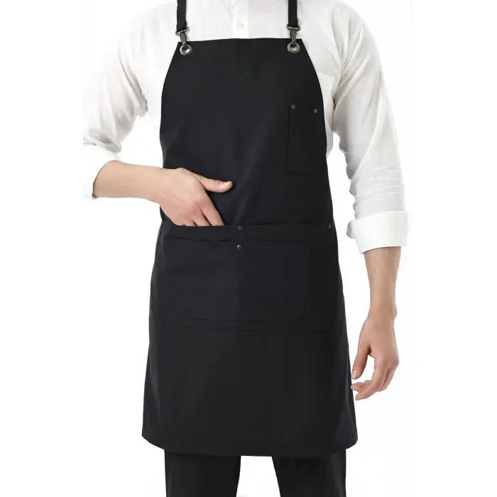 Barista Askılı Önlük Çift Cepli - Siyah