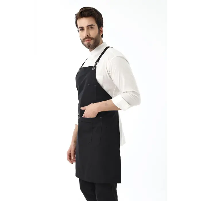 Barista Askılı Önlük Çift Cepli - Siyah