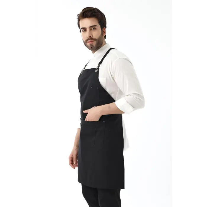 Barista Askılı Önlük Çift Cepli - Siyah