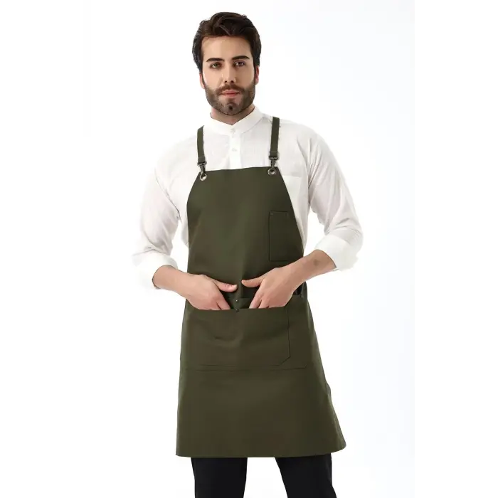Barista Askılı Önlük Çift Cepli - Yeşil