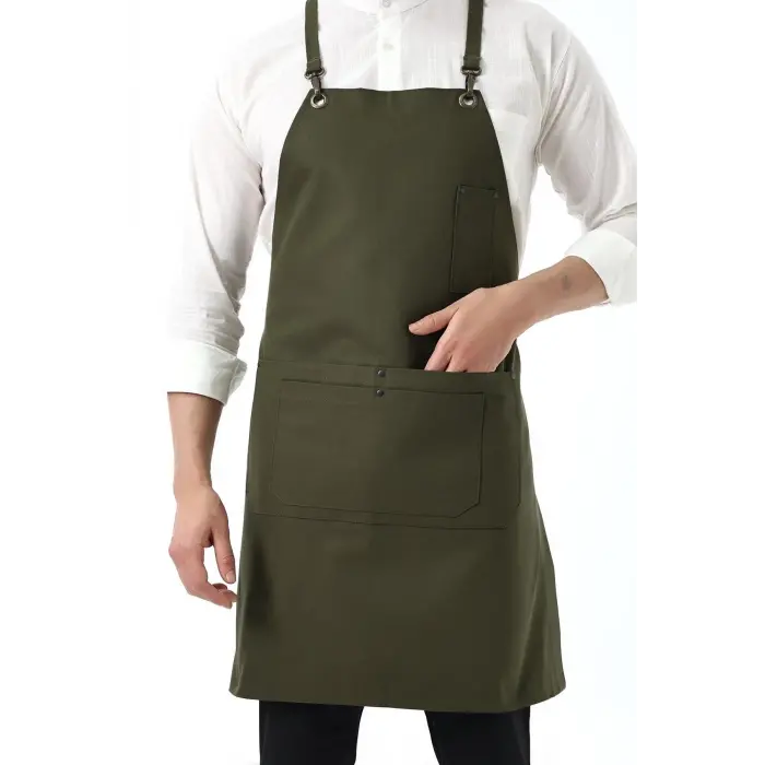 Barista Askılı Önlük Çift Cepli - Yeşil