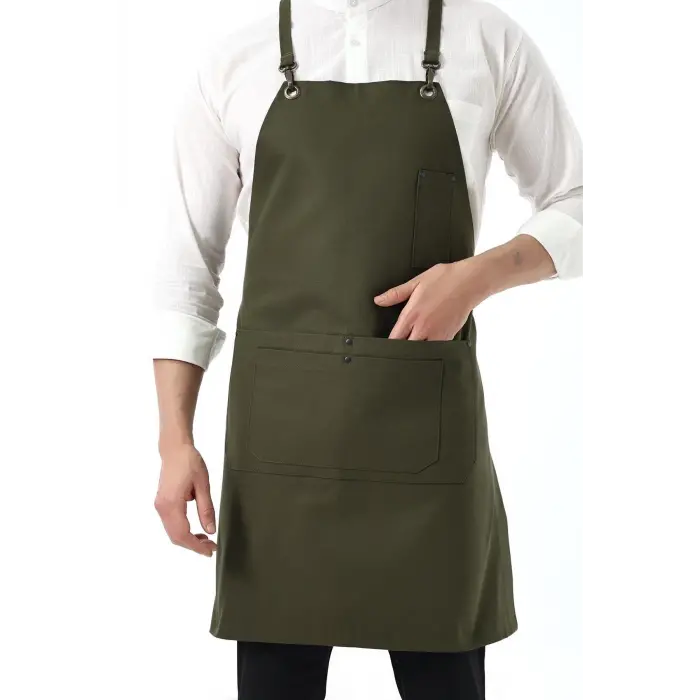 Barista Askılı Önlük Çift Cepli - Yeşil