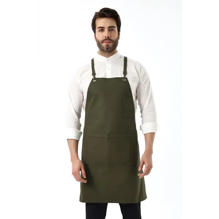 Barista Askılı Önlük Çift Cepli - Yeşil