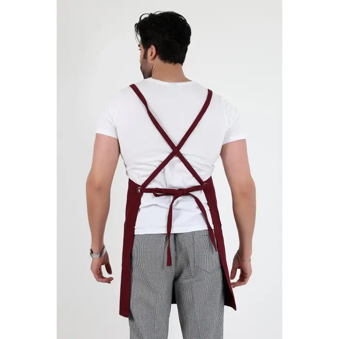 Barista Askılı Önlük Kanguru Cepli - Bordo