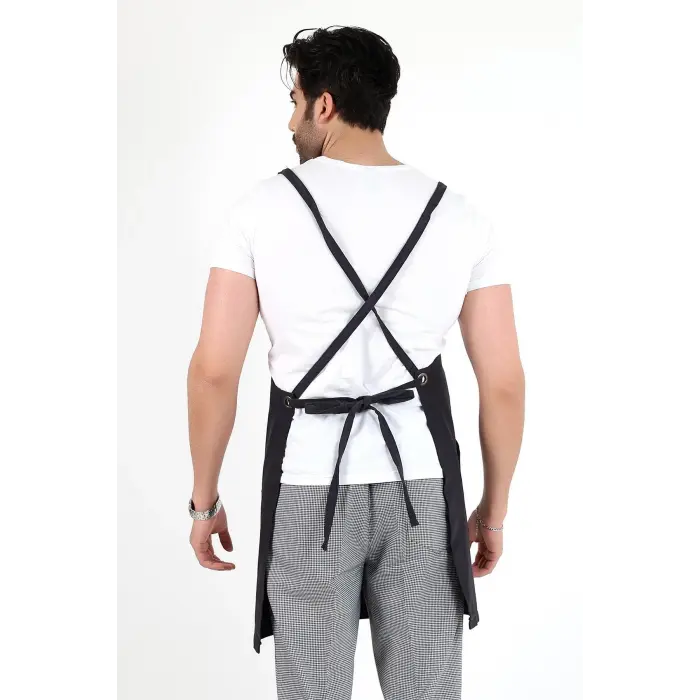 Barista Askılı Önlük Kanguru Cepli - Füme