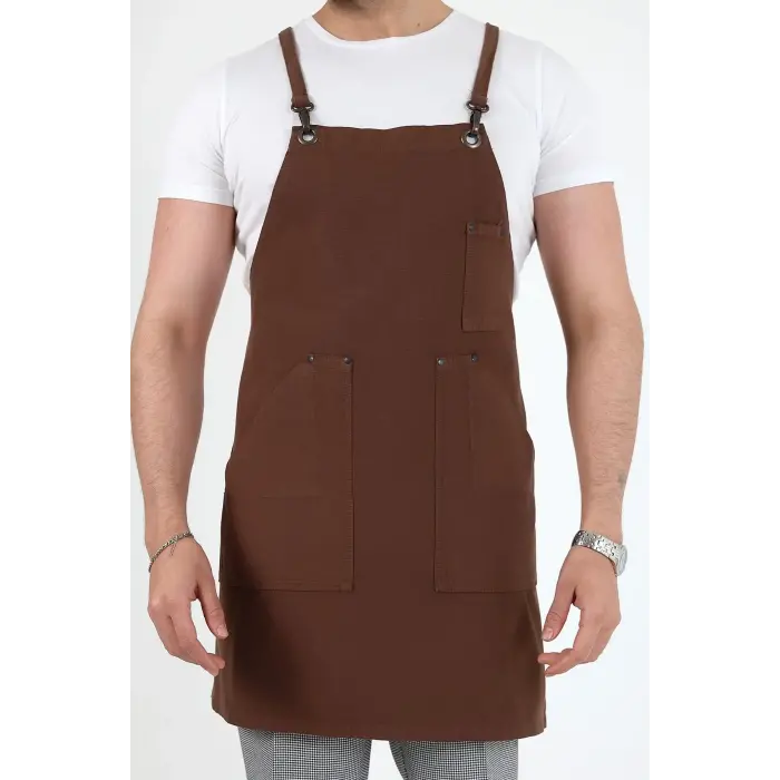 Barista Askılı Önlük Kanguru Cepli - Kahve