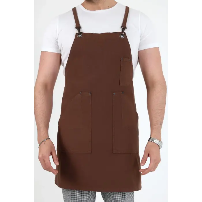 Barista Askılı Önlük Kanguru Cepli - Kahve