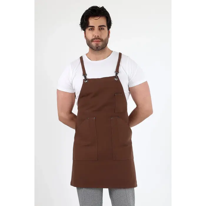 Barista Askılı Önlük Kanguru Cepli - Kahve