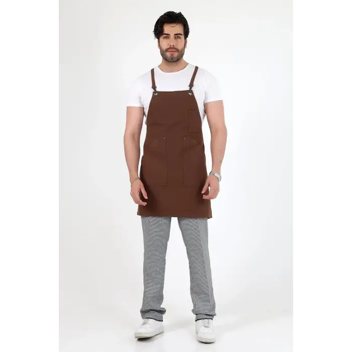 Barista Askılı Önlük Kanguru Cepli - Kahve