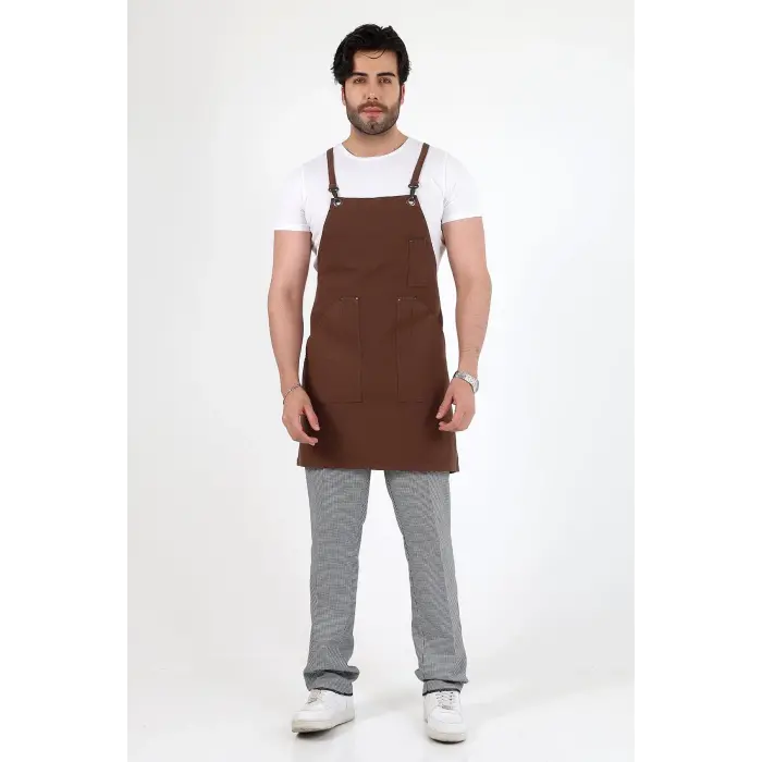 Barista Askılı Önlük Kanguru Cepli - Kahve