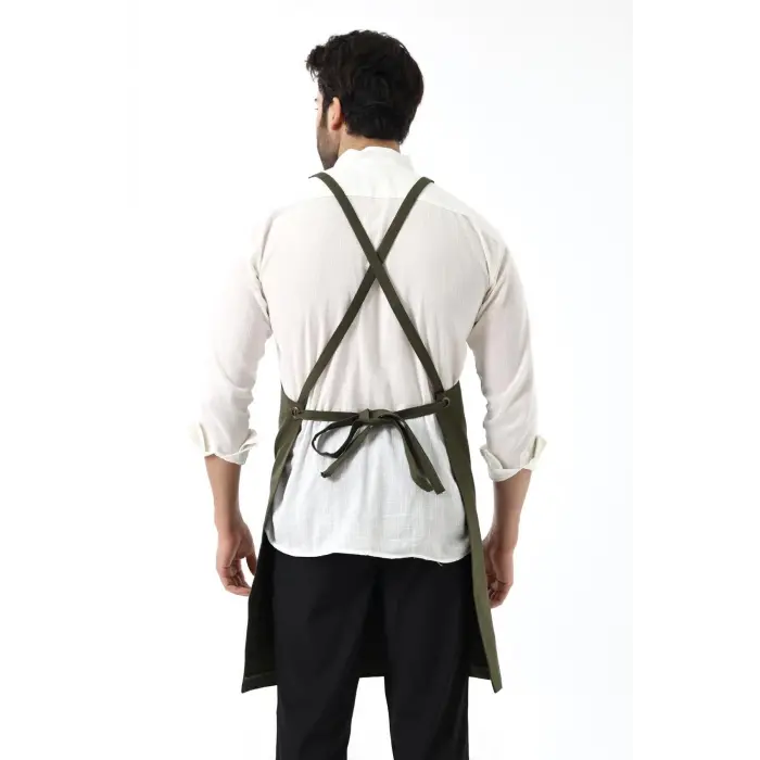 Barista Askılı Önlük Kanguru Cepli - Yeşil