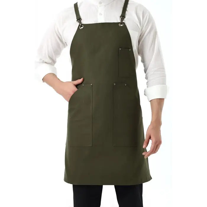Barista Askılı Önlük Kanguru Cepli - Yeşil