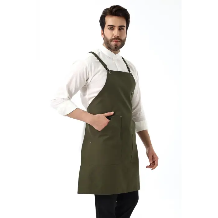 Barista Askılı Önlük Kanguru Cepli - Yeşil
