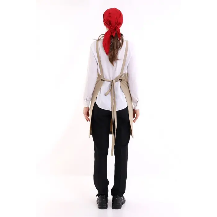 Barista Askılı Önlük Tek Cepli - Bej