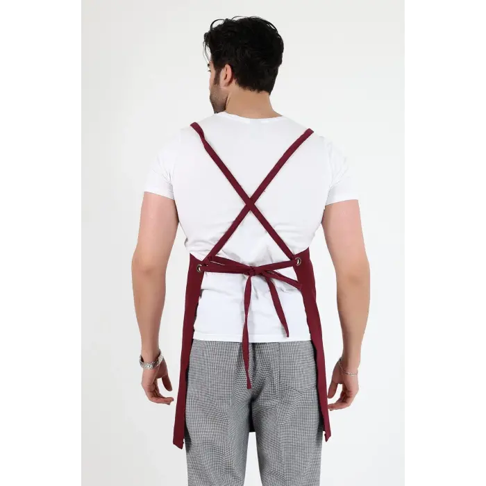 Barista Askılı Önlük Tek Cepli - Bordo