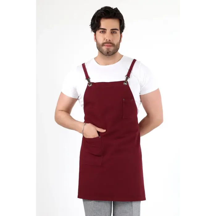 Barista Askılı Önlük Tek Cepli - Bordo