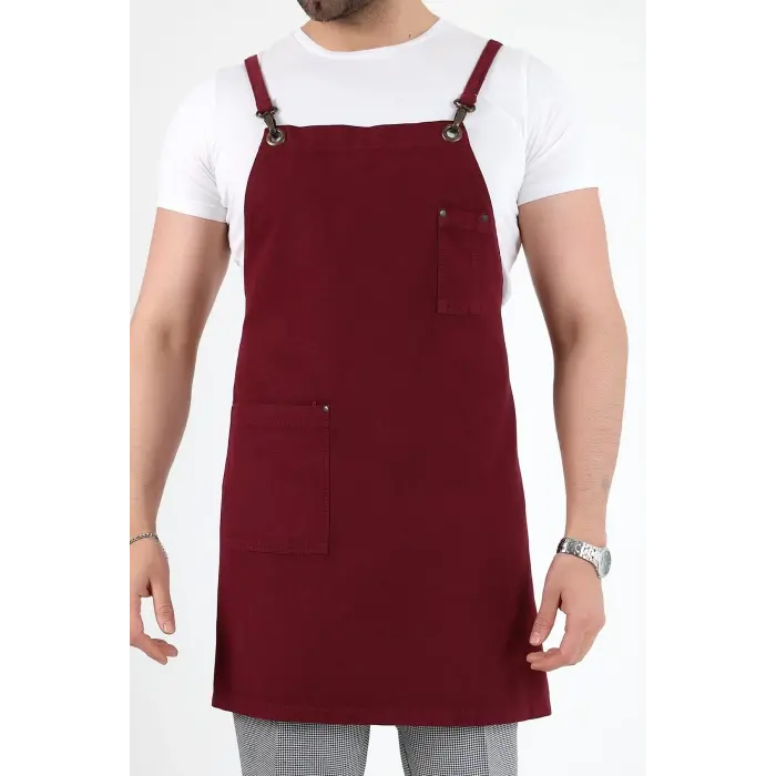 Barista Askılı Önlük Tek Cepli - Bordo