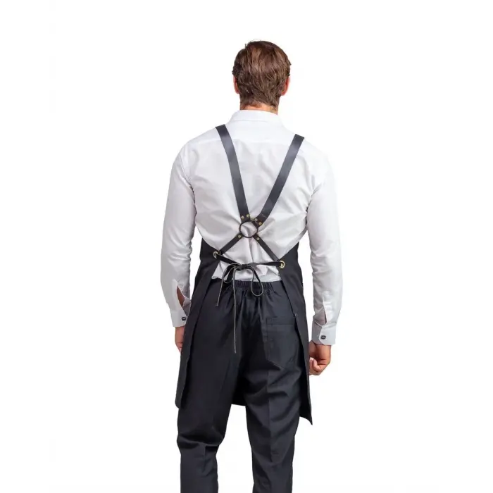 Barista Askılı Önlük Tek Cepli Deri Kemerli - Siyah
