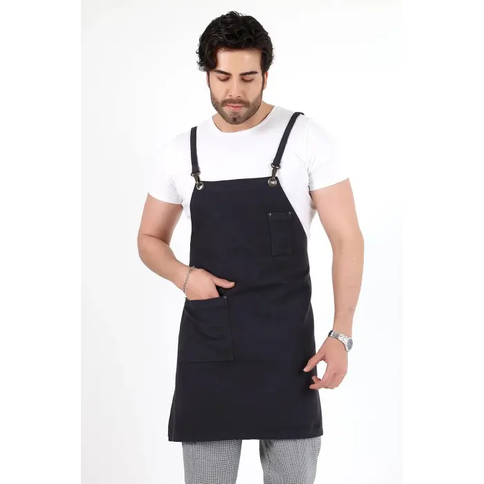 Barista Askılı Önlük Tek Cepli - Füme