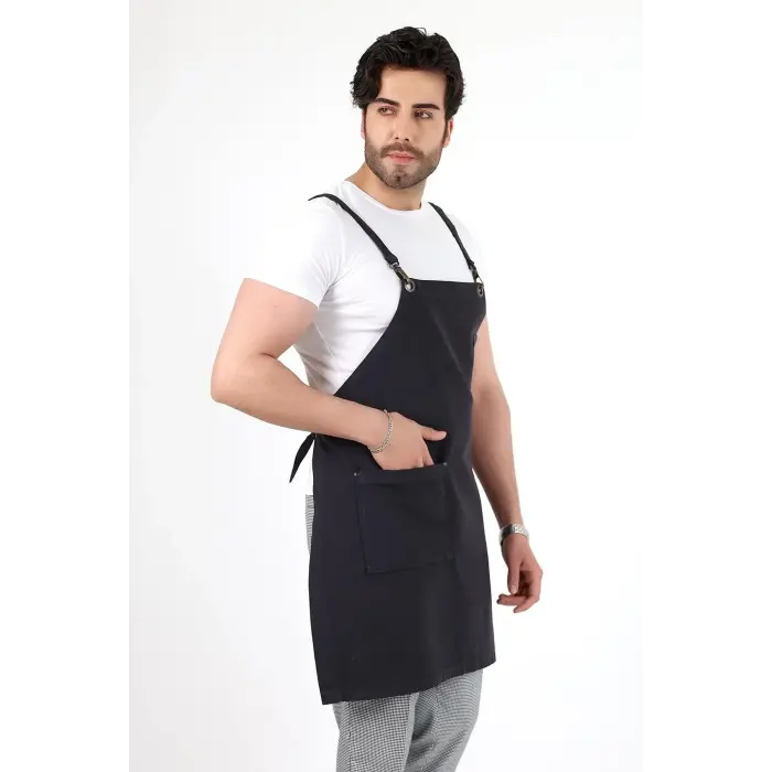 Barista Askılı Önlük Tek Cepli - Füme