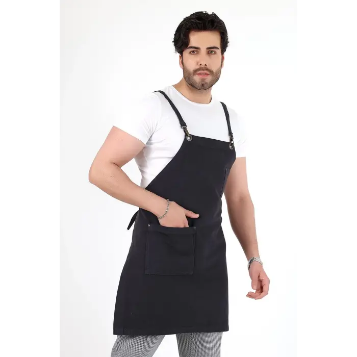 Barista Askılı Önlük Tek Cepli - Füme