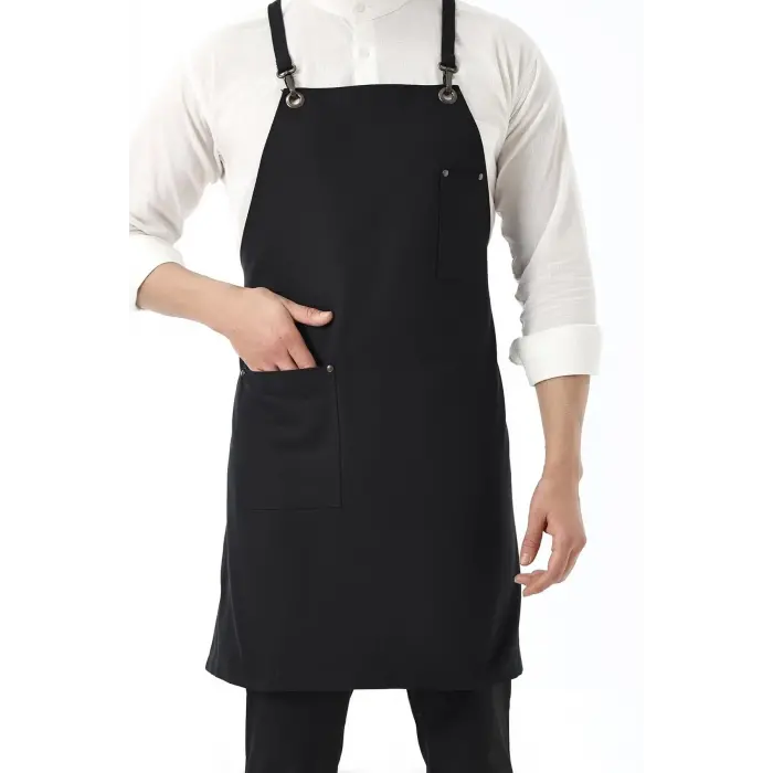 Barista Askılı Önlük Tek Cepli - Siyah