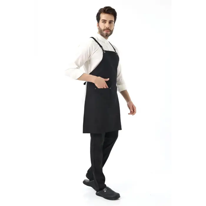 Barista Askılı Önlük Tek Cepli - Siyah