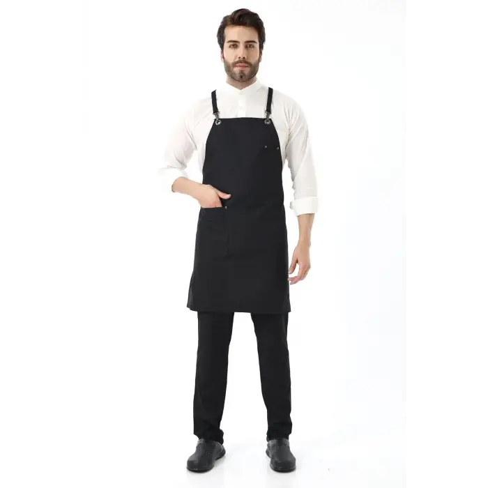Barista Askılı Önlük Tek Cepli - Siyah
