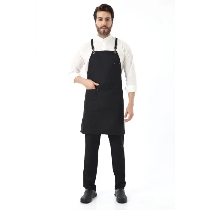Barista Askılı Önlük Tek Cepli - Siyah
